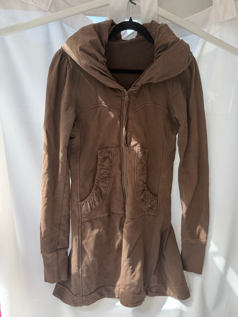 Prairie Underground Brown Longline Hoodie Jacket Organic Cotton Boho Artsy S